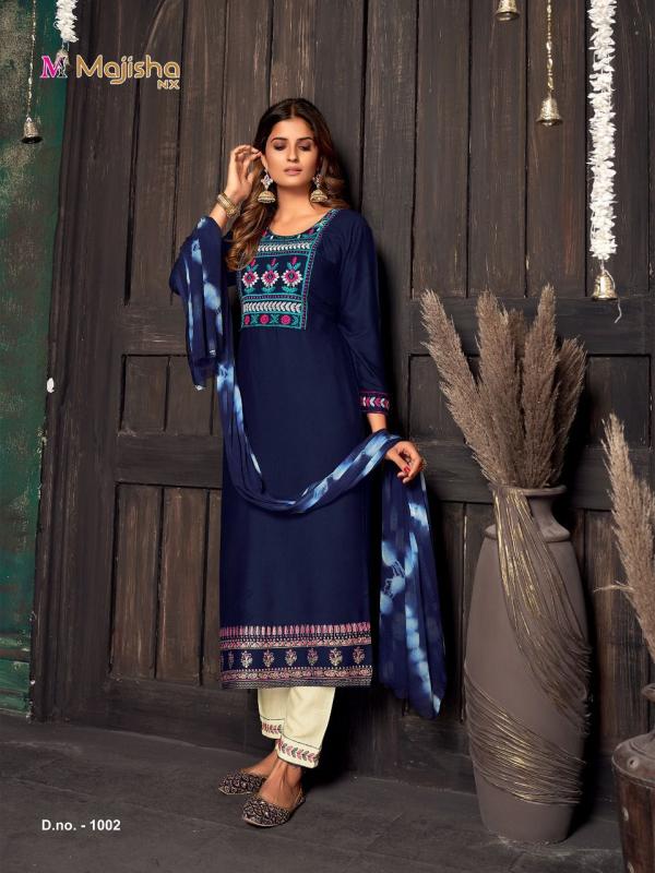 Majisha Nx Rangoli 1 Festive Wear Rayon Kurti Pant And Dupatta